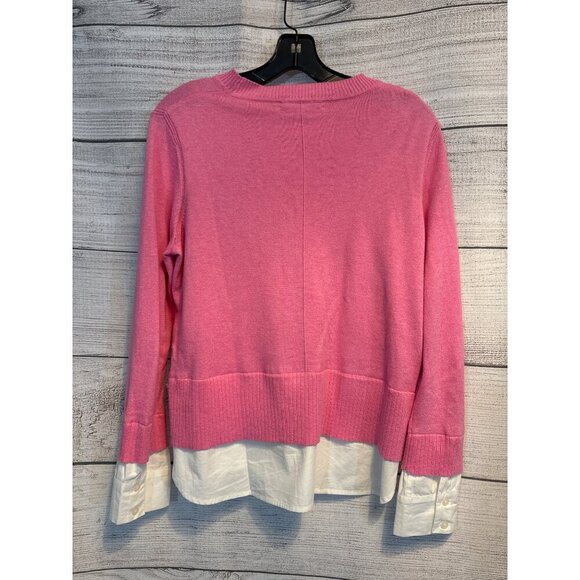 Alashan Pink Sweater With Faux Layered White Shirt Hem Size M - Picture 3 of 3